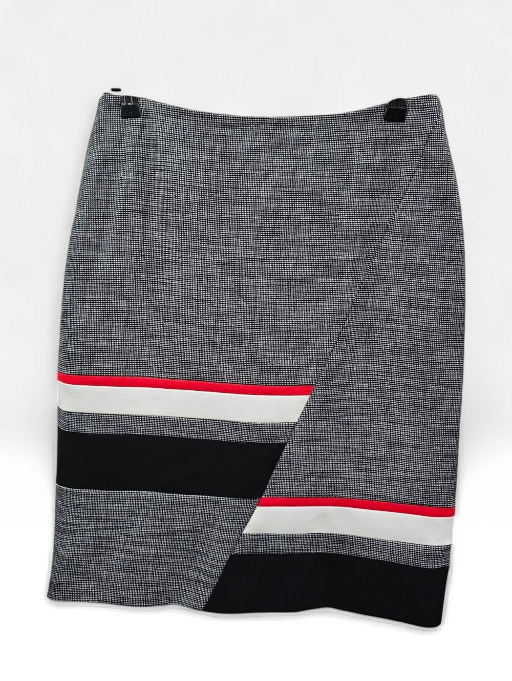 HUGO BOSS Women Black Red Geometric Colorblock Pencil Skirt US 8